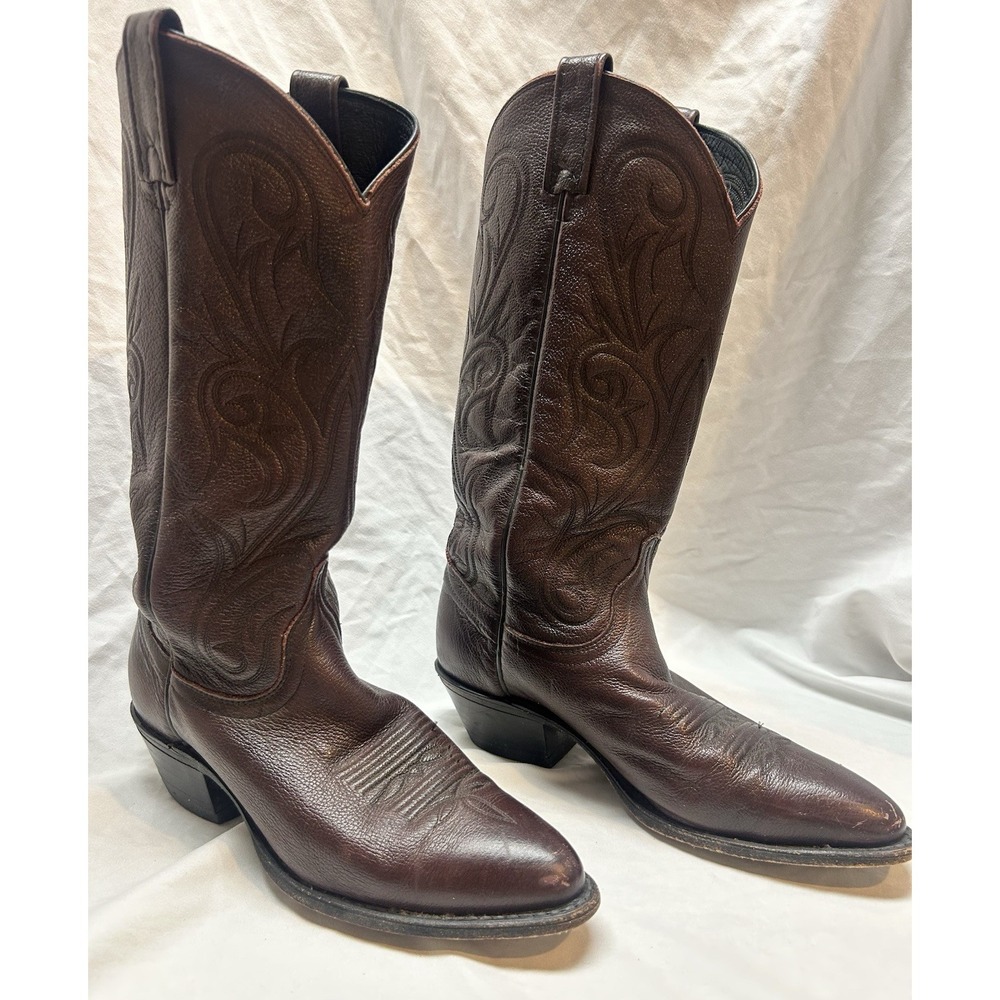VTG Dan Post Western Cowboy Boots Women Sz 7M Black Cherry Boho Festival Indie